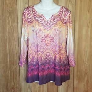 One World  Plus Size 1X Women's Pink Floral Top